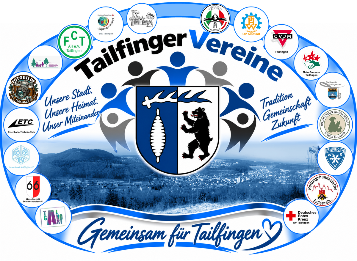 Tailfinger Vereine – Gemeinsam für Tailfingen. Logo mit Tailfinger Wappen und den Logos der Vereine